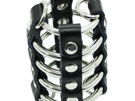 OHMAMA FETISH - PENIS CAGE WITH METAL RINGS AND LEATHER STRAPS