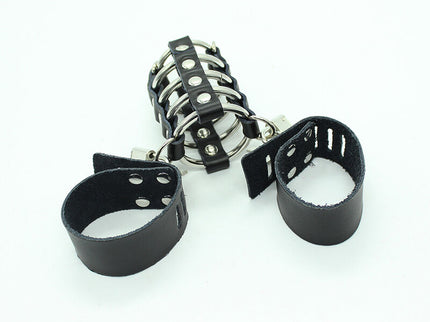 OHMAMA FETISH - PENIS CAGE WITH METAL RINGS AND LEATHER STRAPS
