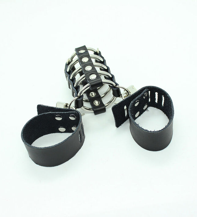 OHMAMA FETISH - PENIS CAGE WITH METAL RINGS AND LEATHER STRAPS