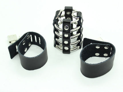 OHMAMA FETISH - PENIS CAGE WITH METAL RINGS AND LEATHER STRAPS