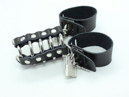 OHMAMA FETISH - PENIS CAGE WITH METAL RINGS AND LEATHER STRAPS