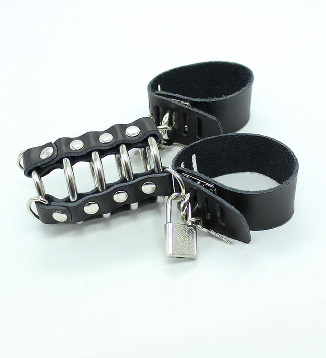 OHMAMA FETISH - PENIS CAGE WITH METAL RINGS AND LEATHER STRAPS