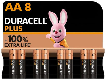 DURACELL - PLUS POWER 100 ALKALINE BATTERY AA LR6 8 UNIT