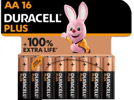 DURACELL - PLUS POWER 100 ALKALINE BATTERY AA LR6 16 UNIT