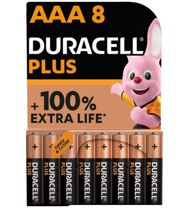 DURACELL - PLUS POWER 100 ALKALINE BATTERY AAA LR03 8 UNIT