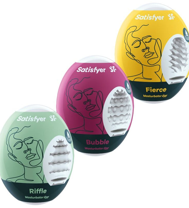 SATISFYER - 3 MASTURBATOR EGGS RIFFLE, BUBBLE & FIERCE