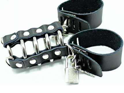 OHMAMA FETISH - PENIS CAGE WITH METAL RINGS AND LEATHER STRAPS