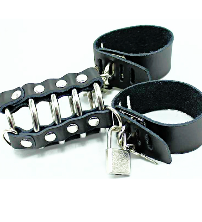 OHMAMA FETISH - PENIS CAGE WITH METAL RINGS AND LEATHER STRAPS