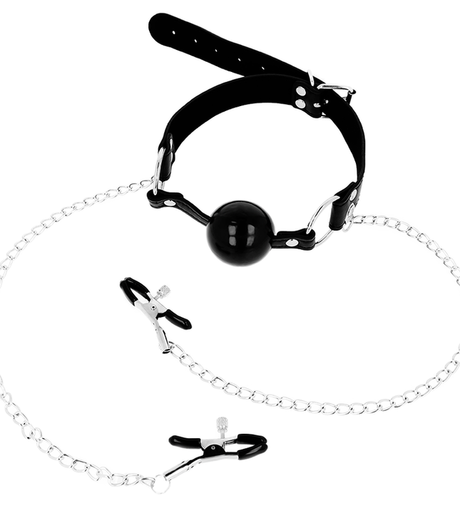 OHMAMA FETISH BLACK BALL GAG WITH NIPPLE CLAMPS