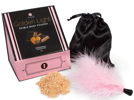 SECRETPLAY - GOLDEN LIGHT KIT APHRODISIAC CHOCOLATE EDIBLE POWDER & FEATHER