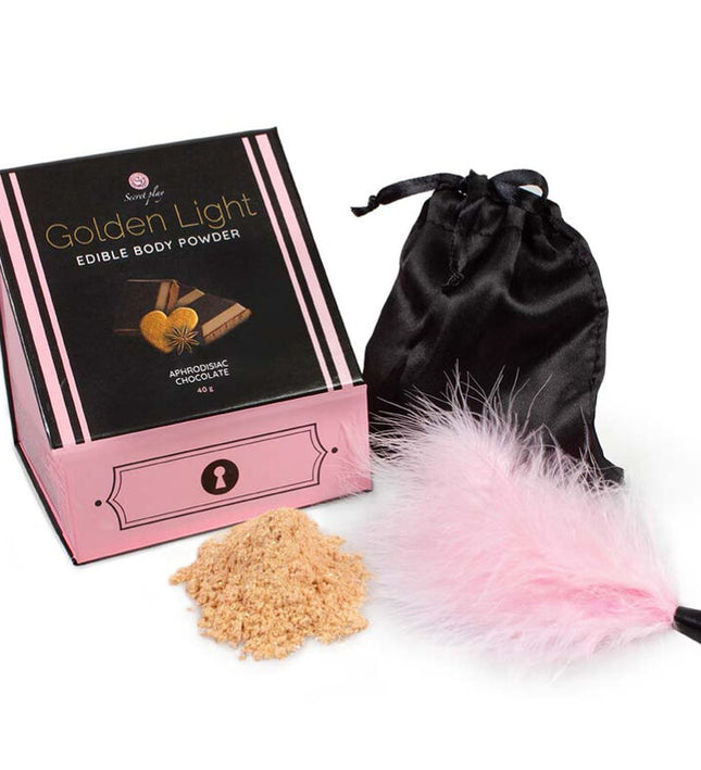 SECRETPLAY - GOLDEN LIGHT KIT APHRODISIAC CHOCOLATE EDIBLE POWDER & FEATHER