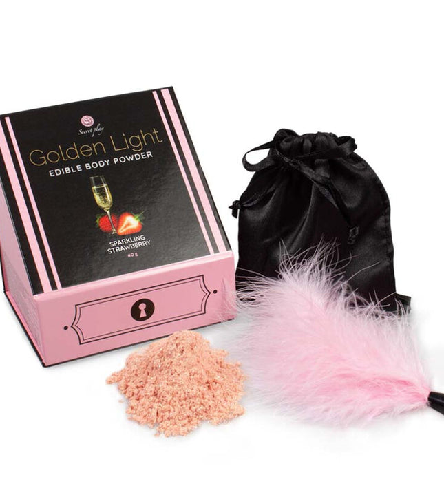 SECRETPLAY - GOLDEN LIGHT KIT SPARKLING STRAWBERRY EDIBLE POWDER & FEATHER