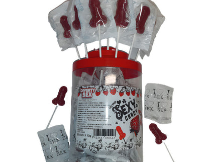 DIABLO PICANTE - 50 STRAWBERRY & CHERRY CANDY PENIS LOLLIPOP 50 UNITS