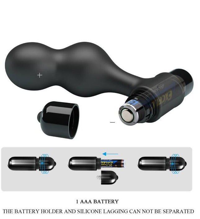 MR PLAY - BLACK SILICONE VIBRATOR ANAL PLUG