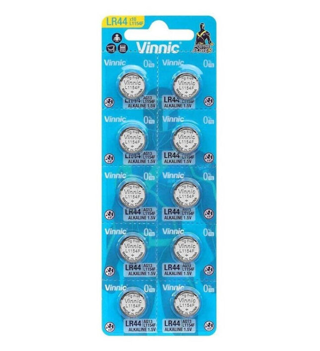VINNIC - ALKALINE BUTTON BATTERY AG13 L1154F LR44 BLISTER*10