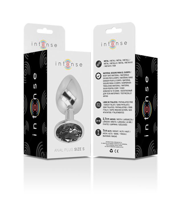 INTENSE - ALUMINUM METAL ANAL PLUG WITH BLACK CRYSTAL SIZE S