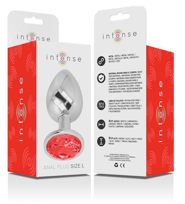 INTENSE - ALUMINUM METAL ANAL PLUG WITH RED CRYSTAL SIZE L
