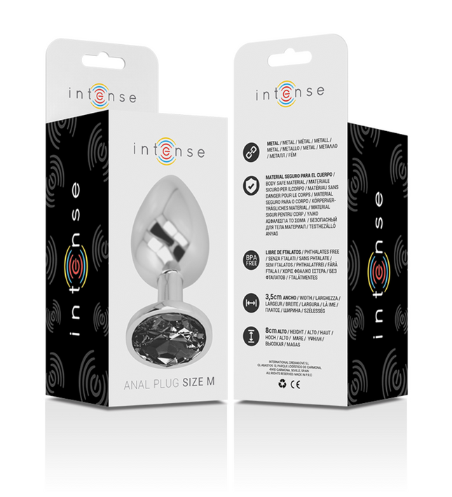 INTENSE - ALUMINUM METAL ANAL PLUG WITH BLACK GLASS SIZE M