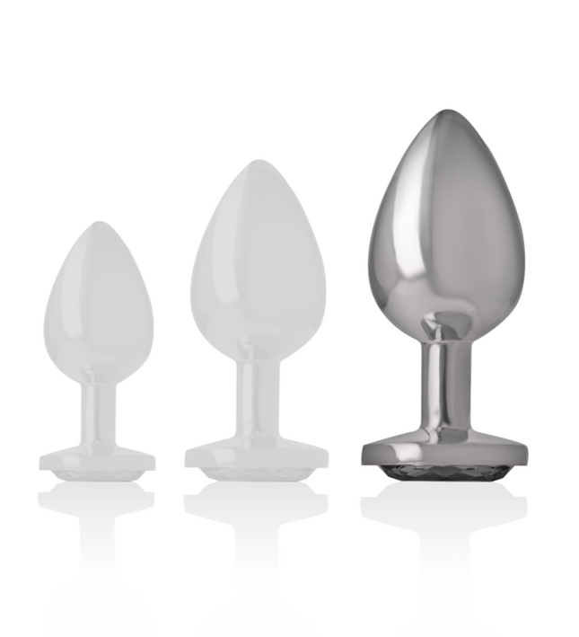 INTENSE - ALUMINUM METAL ANAL PLUG WITH BLACK GLASS SIZE L
