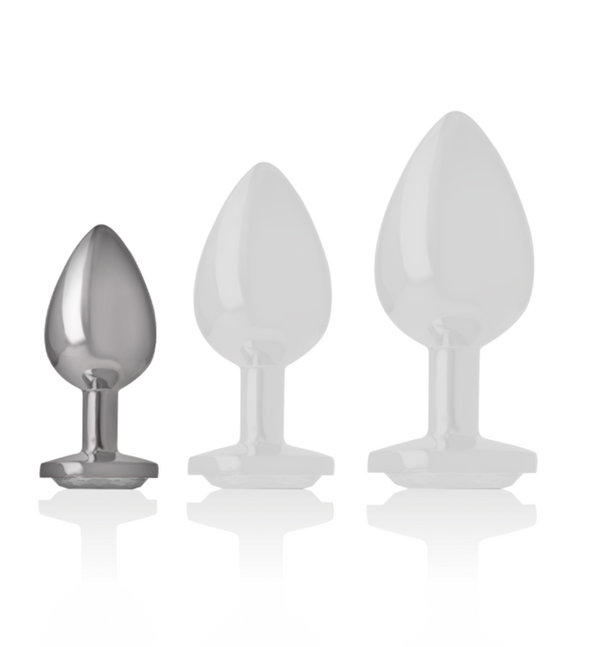 INTENSE - ALUMINUM METAL ANAL PLUG WITH SILVER CRYSTAL SIZE S