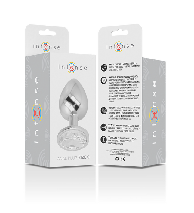 INTENSE - ALUMINUM METAL ANAL PLUG WITH SILVER CRYSTAL SIZE S