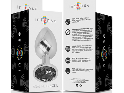 INTENSE - ALUMINUM METAL ANAL PLUG WITH BLACK GLASS SIZE L