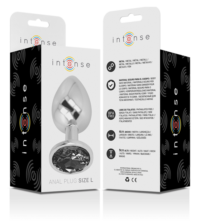 INTENSE - ALUMINUM METAL ANAL PLUG WITH BLACK GLASS SIZE L