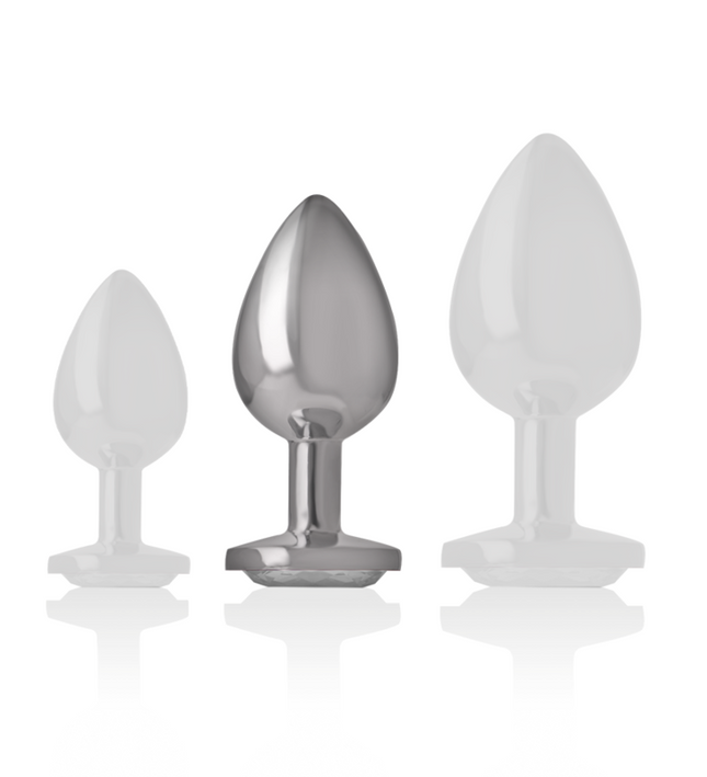 INTENSE - ALUMINUM METAL ANAL PLUG WITH SILVER CRYSTAL SIZE M