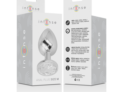 INTENSE - ALUMINUM METAL ANAL PLUG WITH SILVER CRYSTAL SIZE M