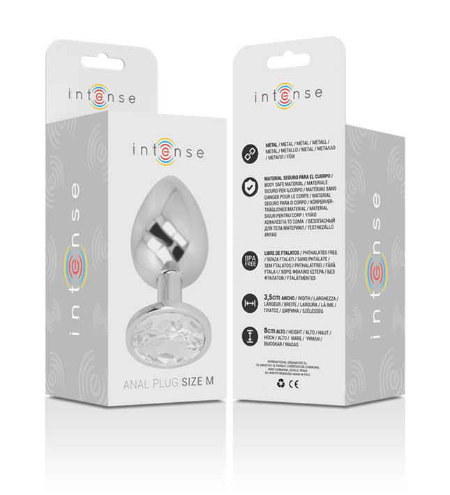 INTENSE - ALUMINUM METAL ANAL PLUG WITH SILVER CRYSTAL SIZE M