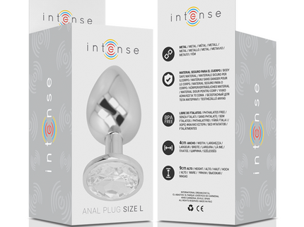 INTENSE - ALUMINUM METAL ANAL PLUG WITH SILVER CRYSTAL SIZE L