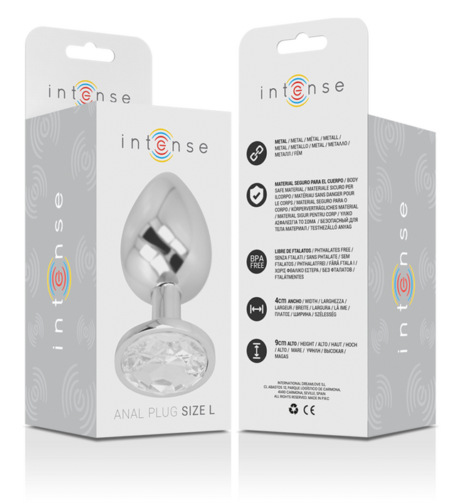 INTENSE - ALUMINUM METAL ANAL PLUG WITH SILVER CRYSTAL SIZE L