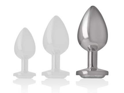 INTENSE - ALUMINUM METAL ANAL PLUG WITH SILVER CRYSTAL SIZE L
