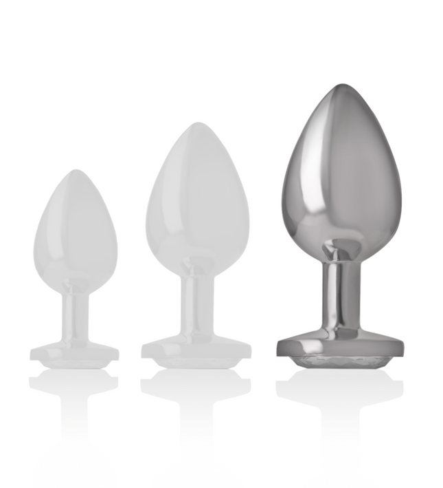 INTENSE - ALUMINUM METAL ANAL PLUG WITH SILVER CRYSTAL SIZE L