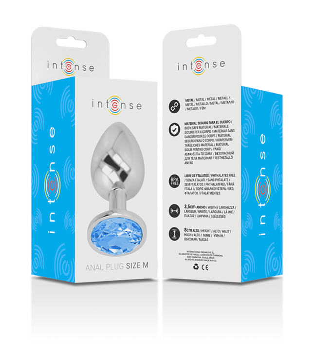 INTENSE - ALUMINUM METAL ANAL PLUG WITH BLUE GLASS SIZE M