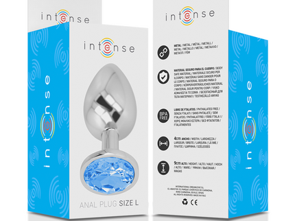 INTENSE - ALUMINUM METAL ANAL PLUG WITH BLUE CRYSTAL SIZE L