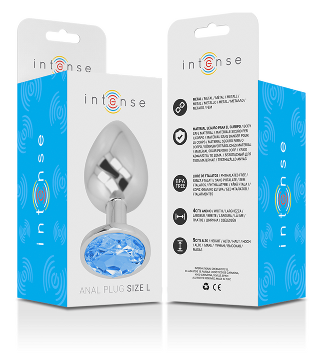 INTENSE - ALUMINUM METAL ANAL PLUG WITH BLUE CRYSTAL SIZE L