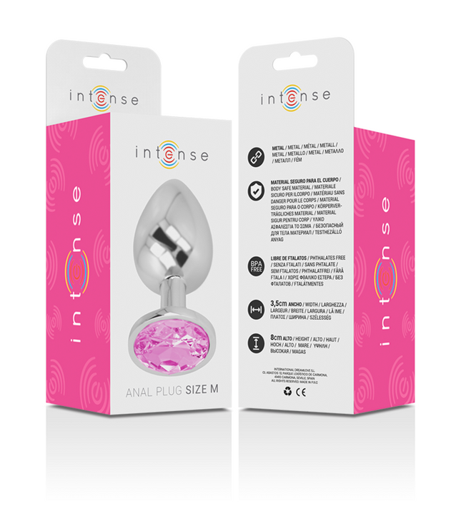 INTENSE - ALUMINUM METAL ANAL PLUG WITH PINK CRYSTAL SIZE M