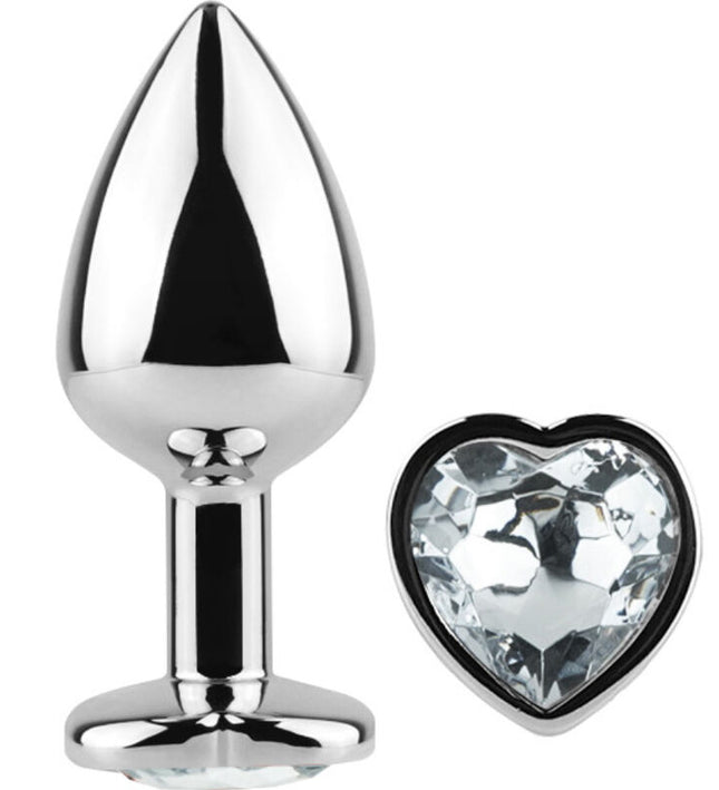 SECRETPLAY - METAL BUTT PLUG CLEAR CRYSTAL HEART SMALL SIZE 7 CM