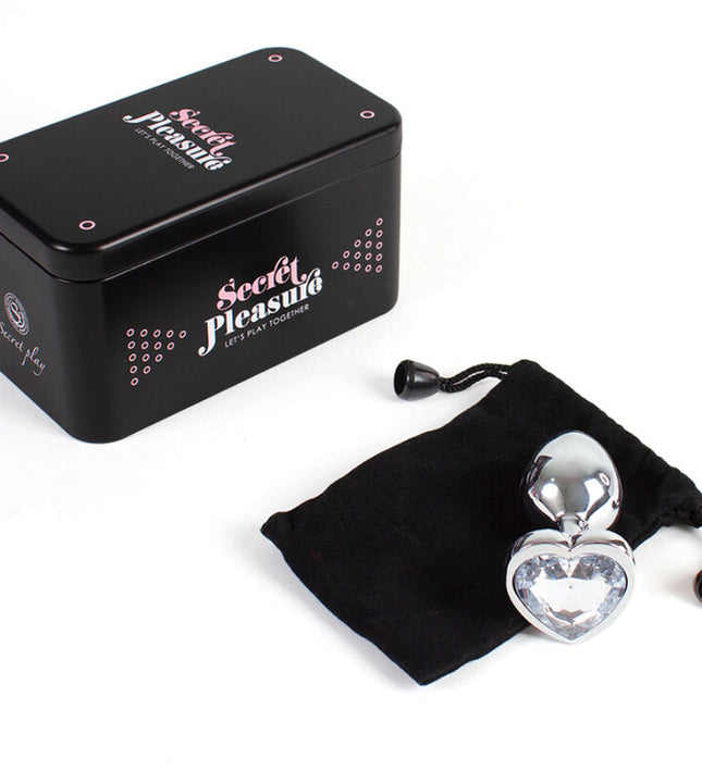SECRETPLAY - METAL BUTT PLUG CLEAR CRYSTAL HEART SMALL SIZE 7 CM