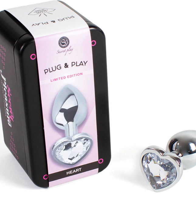 SECRETPLAY - METAL BUTT PLUG CLEAR CRYSTAL HEART SMALL SIZE 7 CM