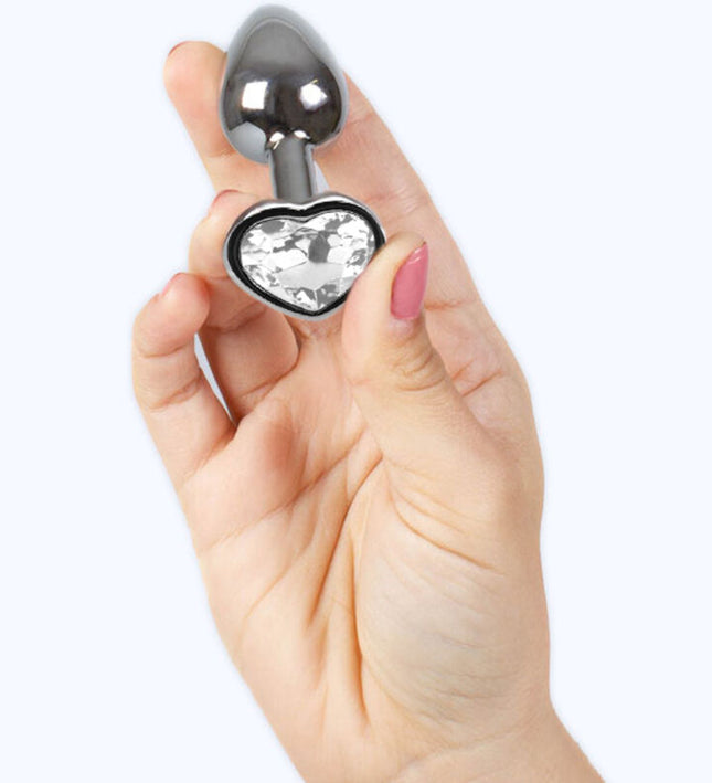 SECRETPLAY - METAL BUTT PLUG CLEAR CRYSTAL HEART SMALL SIZE 7 CM