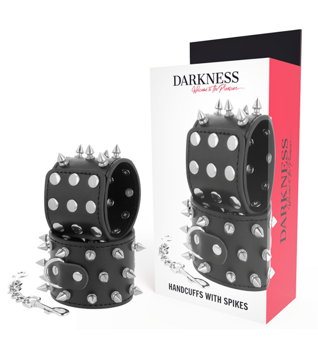 DARKNESS - SKULLS AND BONES BLACK SPIKED HANDCUFFS