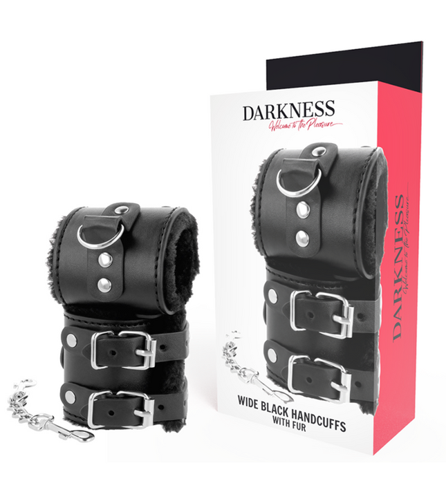 DARKNESS - BLACK ADJUSTABLE LEATHER HANDCUFFS WITH LINING