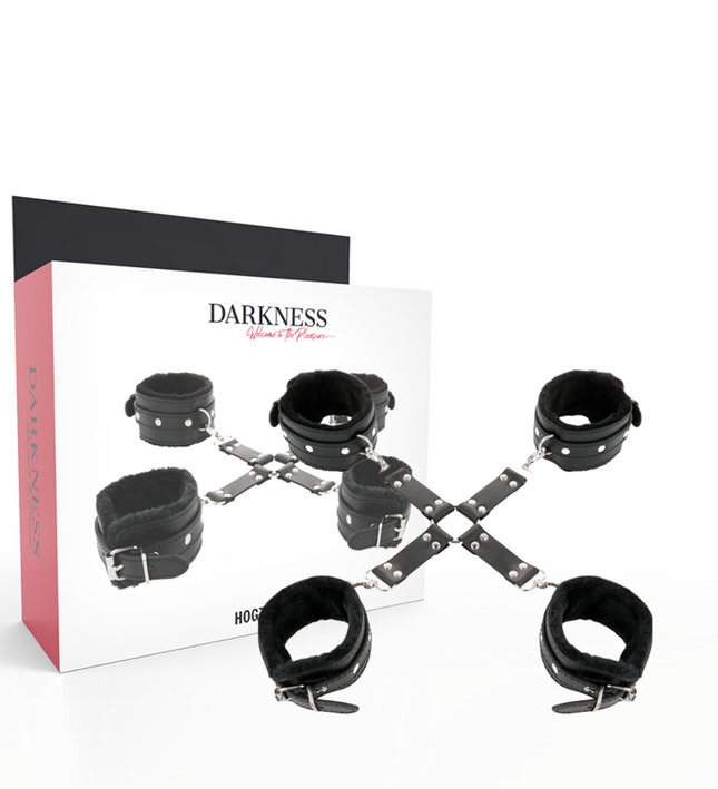 DARKNESS - LEATHER HANDCUFFS FOR FOOT AND HANDS BLACK
