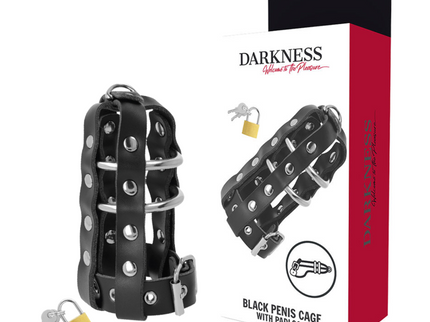 DARKNESS - LEATHER CHASTITY CAGE WITH LOCK