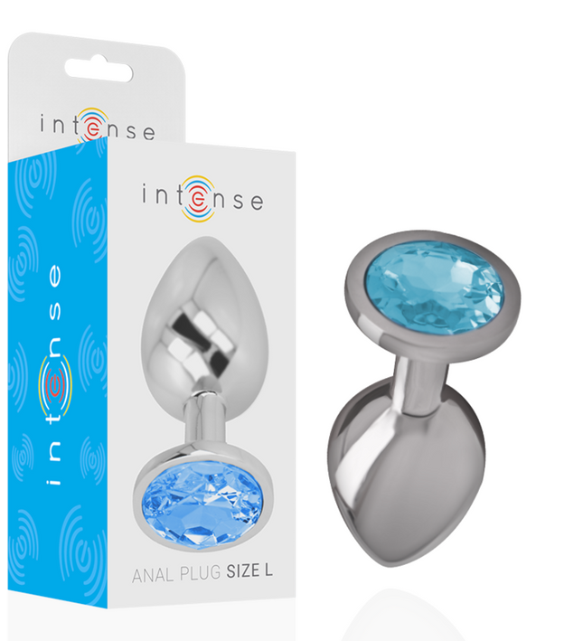 INTENSE - ALUMINUM METAL ANAL PLUG WITH BLUE CRYSTAL SIZE L