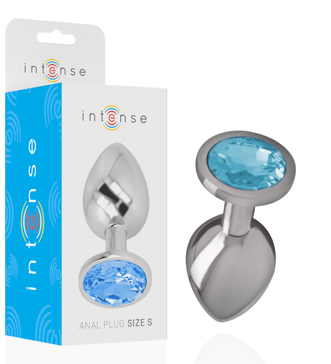 INTENSE - ALUMINUM METAL ANAL PLUG WITH BLUE CRYSTAL SIZE S