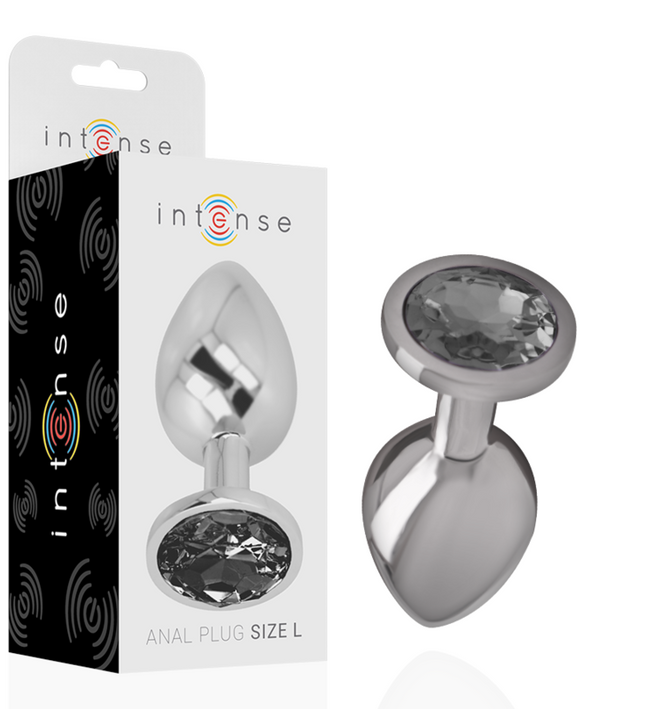 INTENSE - ALUMINUM METAL ANAL PLUG WITH BLACK GLASS SIZE L