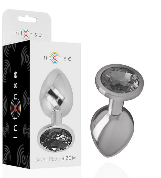 INTENSE - ALUMINUM METAL ANAL PLUG WITH BLACK GLASS SIZE M